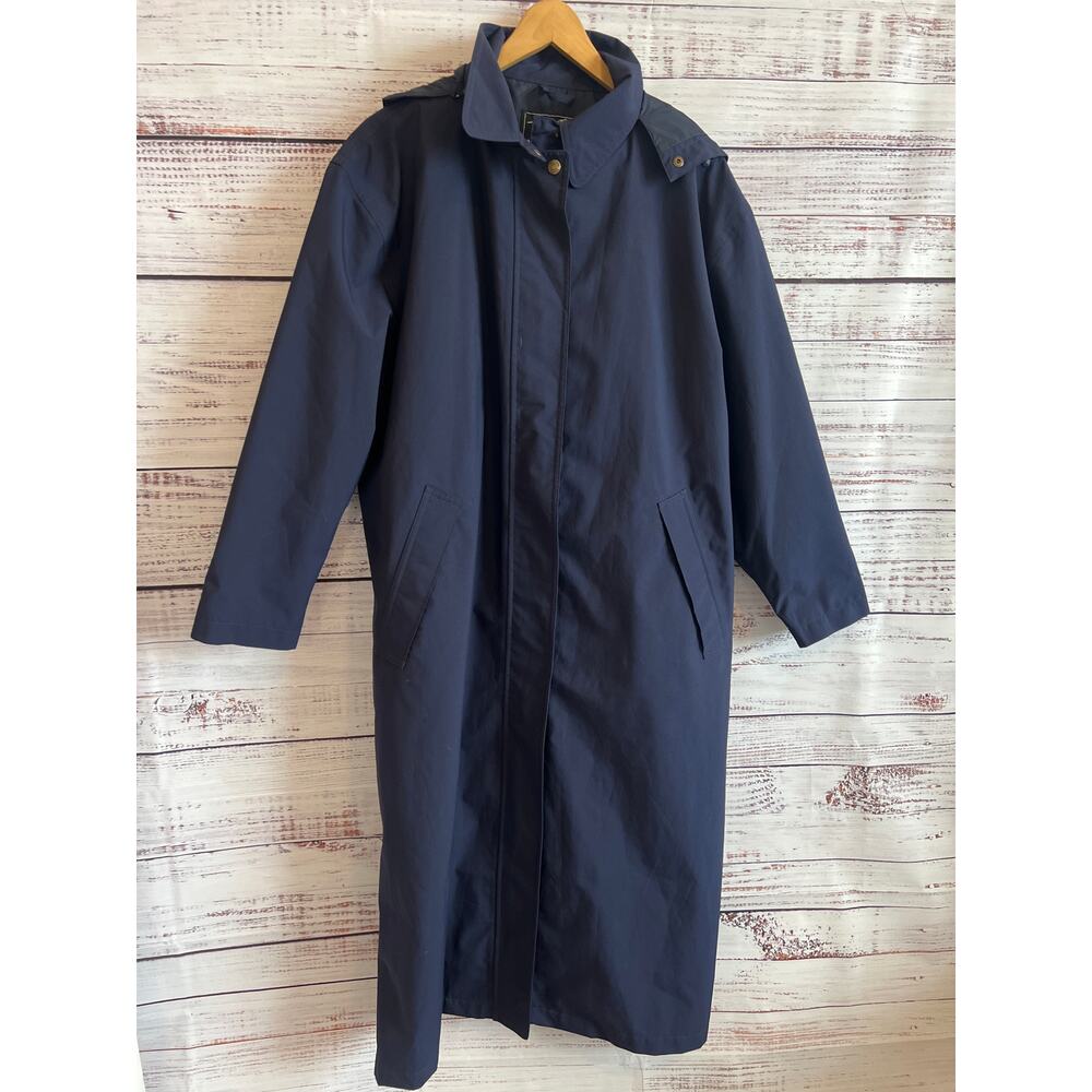 Eddie Bauer Vintage Women’s long trench coat hooded Navy Blue Size Medium